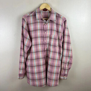 Missoni Button Up Mens Size 50 Plaid Pink Work Career Business Long Sleeve
